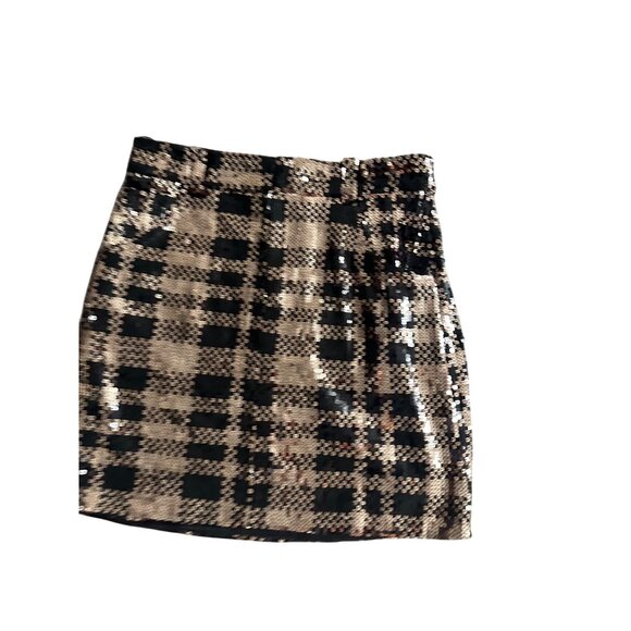 MARCELLA ACOSTA Gold Black Sequin Plaid Holiday Skirt Size Small / US 27 - Picture 7 of 8